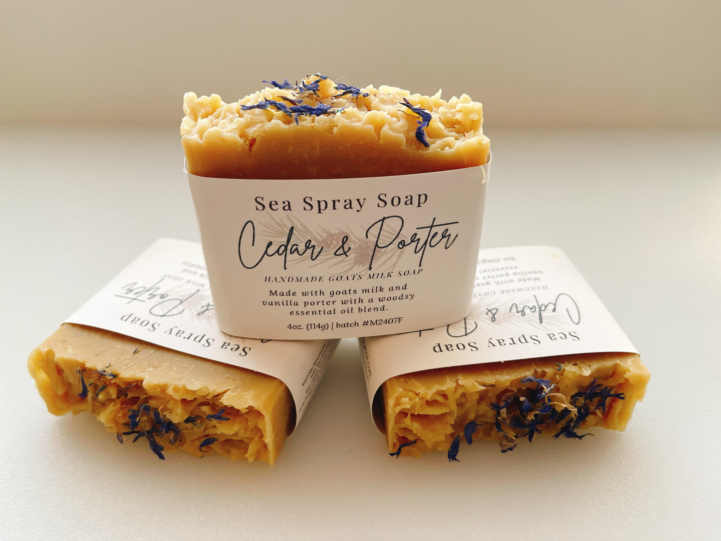 Sea Spray Soap with Cedar & Porter branding on a light background