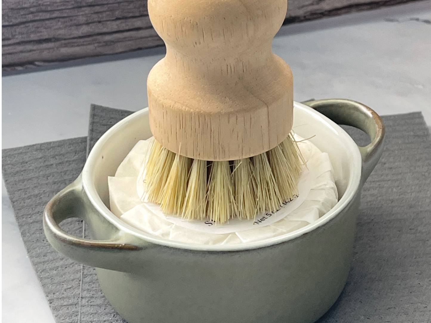 Solid Dish Bar and Ceramic Dish with a Bamboo Brush