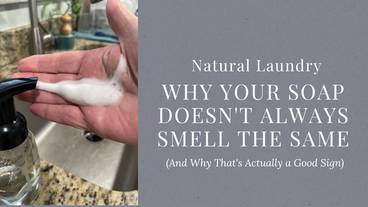 Sea Spray Soap Co. foaming hand soap tablet in glass foamer with hand holding a pumps worth of foam.