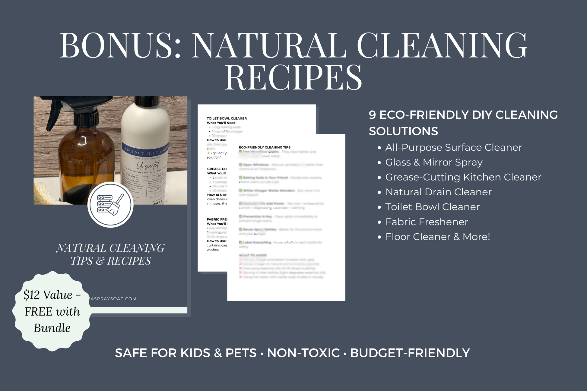 Free bonus natural cleaning tips and recipes guide — eco-friendly DIY cleaning solutions