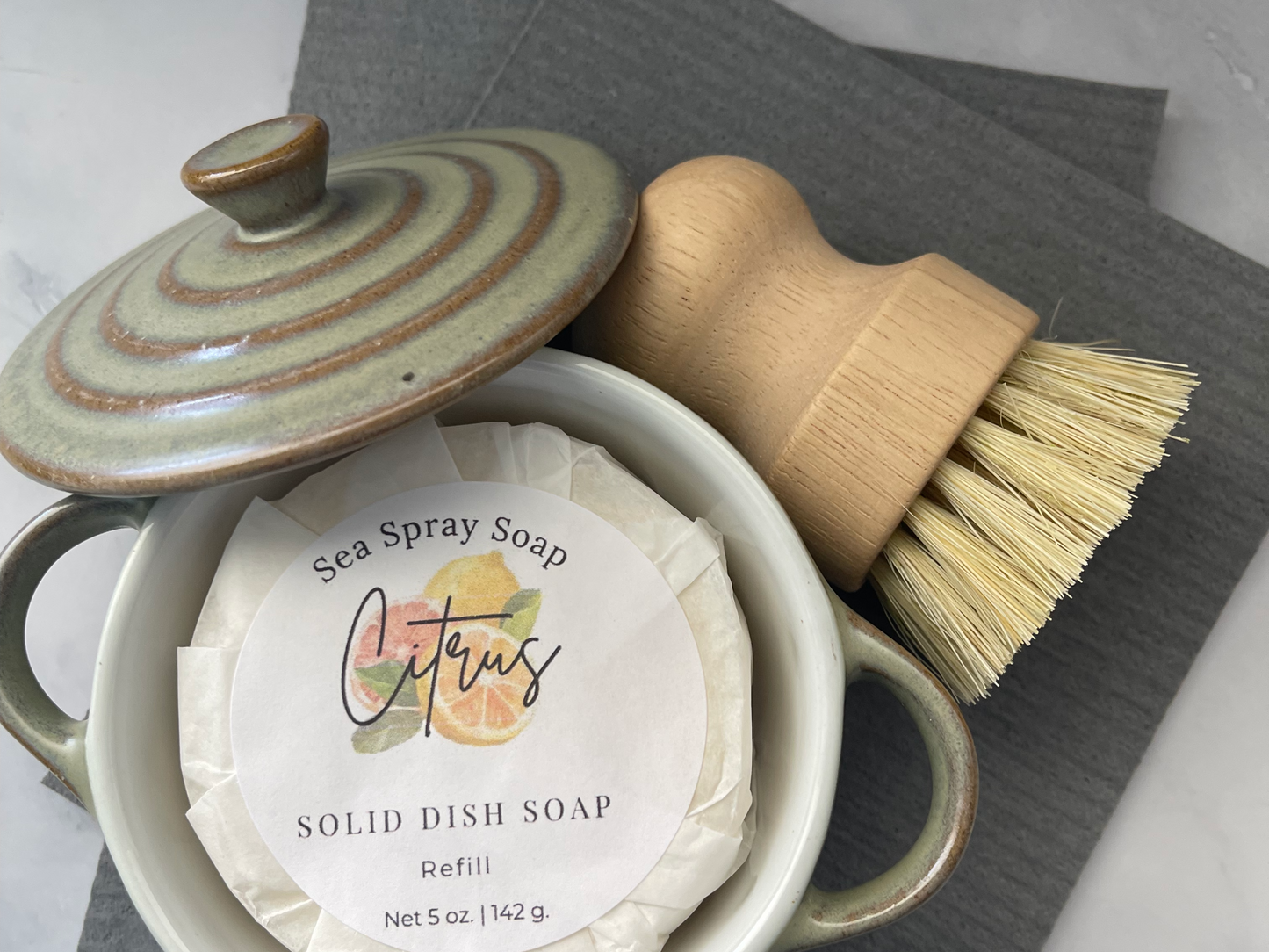 Citrus Solid Dish Soap in Ceramic Dish Zero Waste Bundle