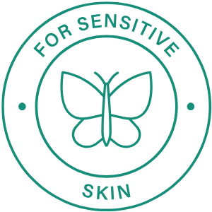 Logo for sensitive skin with a butterfly icon and text on a white background