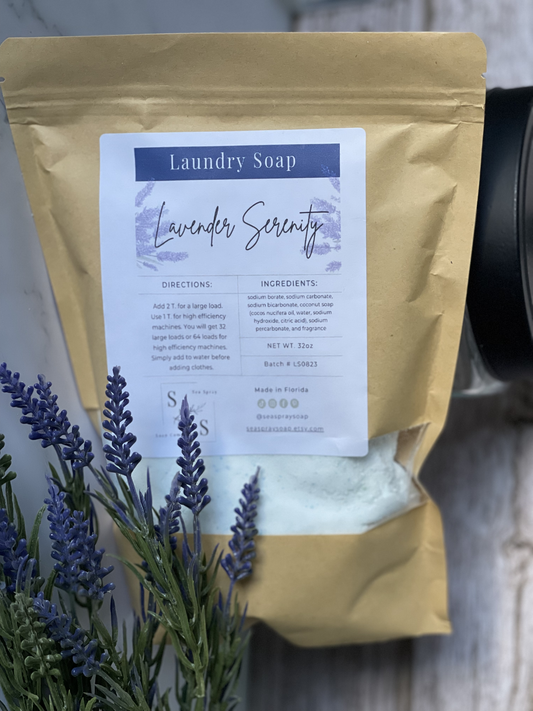 A bag of 32 ounces of Lavender Laundry Soap 