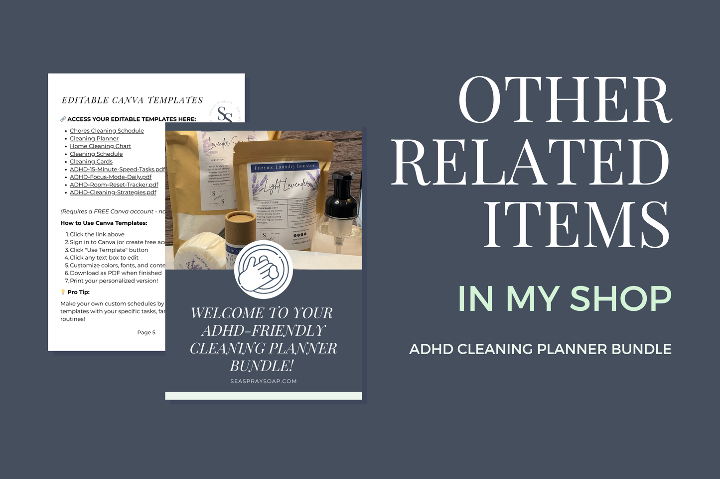 Sea Spray Soap ADHD Cleaning Planner Bundle natural printable digital download