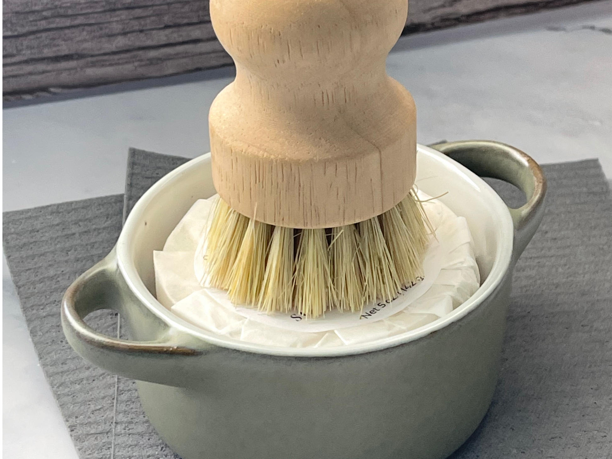 Solid Dish Bar and Ceramic Dish with a Bamboo Brush