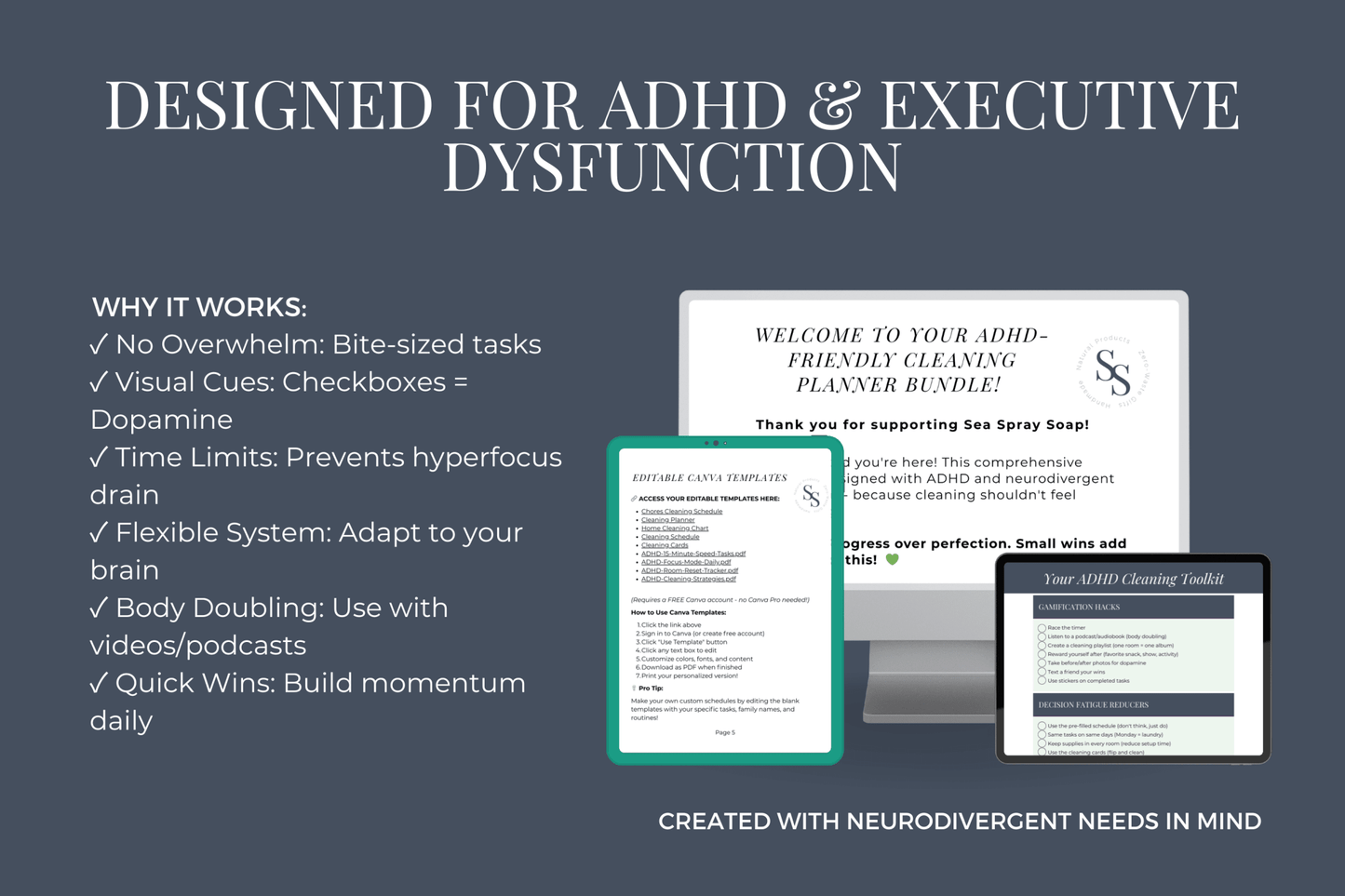ADHD Cleaning Planner Bundle | Printable PDF & Canva Template - Sea Spray Soap