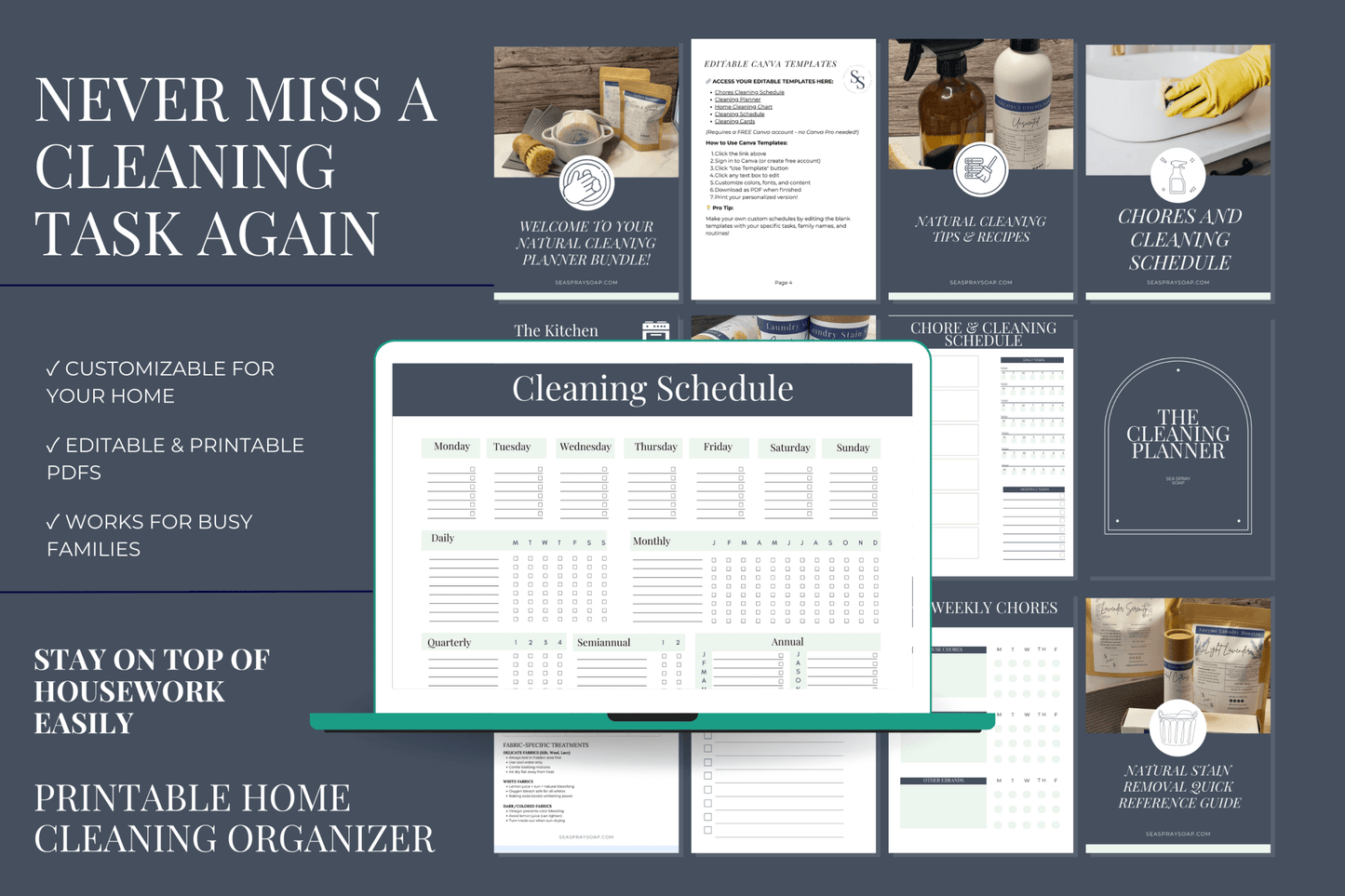 Cleaning Planner Bundle | Printable PDF & Canva Template - Sea Spray Soap