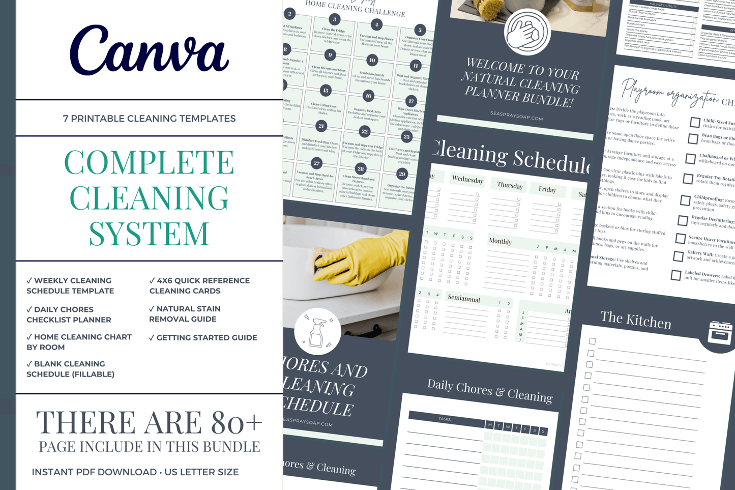 Cleaning Planner Bundle | Printable PDF & Canva Template - Sea Spray Soap