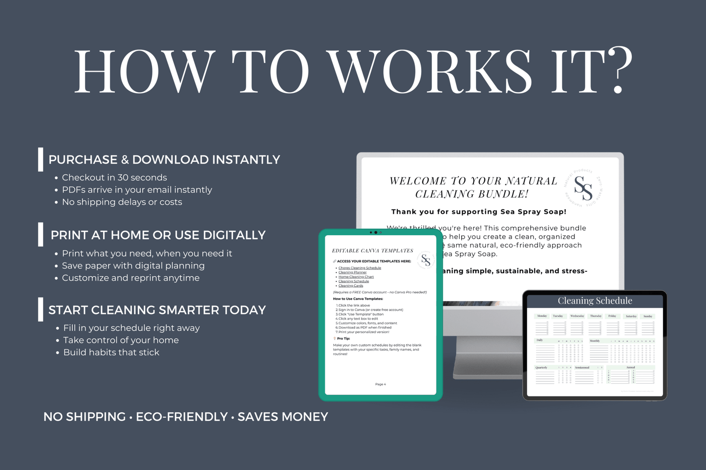 Cleaning Planner Bundle | Printable PDF & Canva Template - Sea Spray Soap