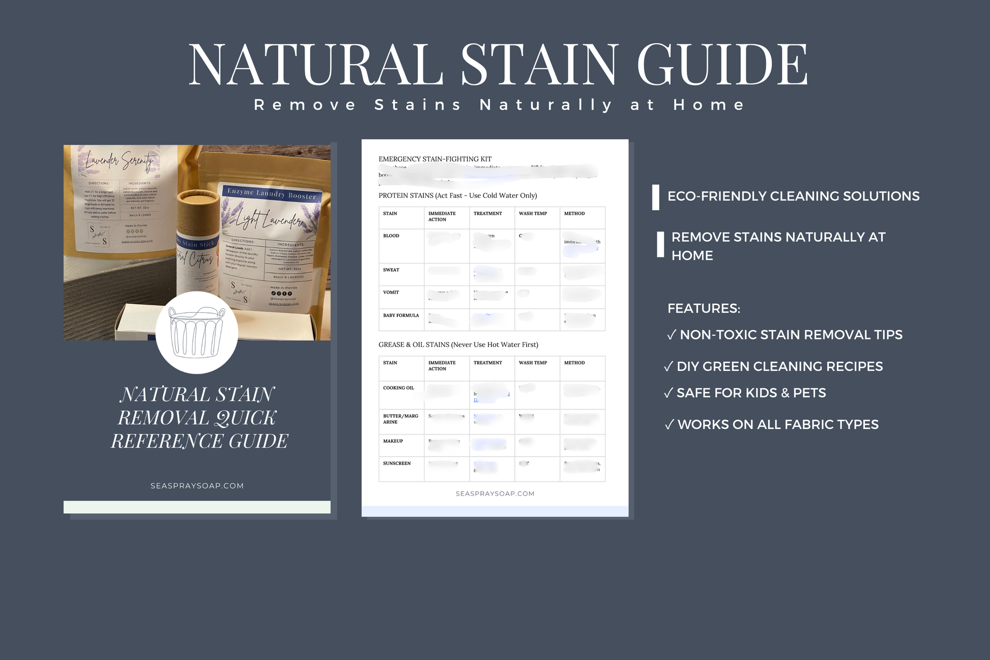 Natural stain removal guide with eco-friendly cleaning tips and DIY recipes