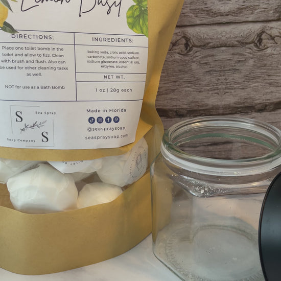 Toilet Bombs by Sea Spray Soaps being added to a jar