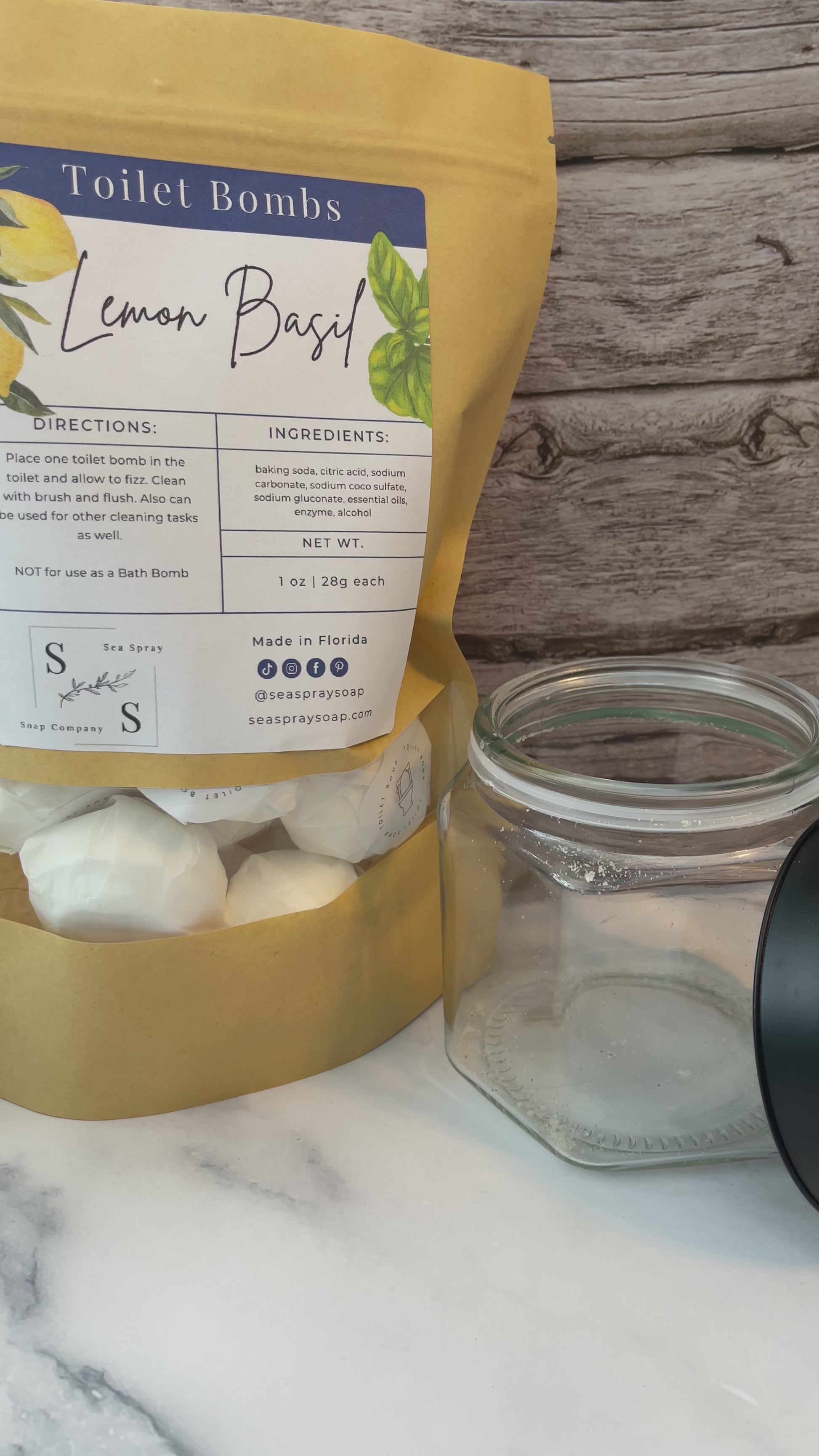 Toilet Bombs by Sea Spray Soaps being added to a jar