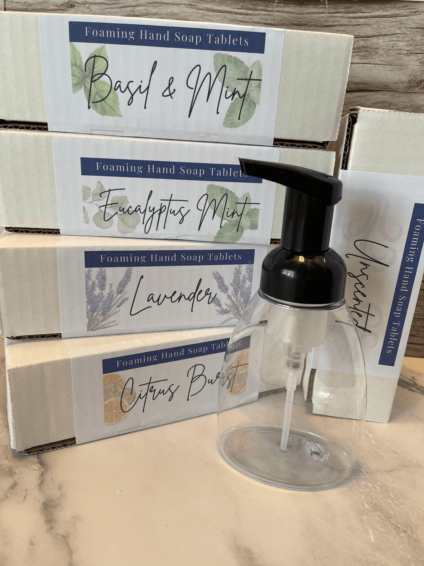 Stack of multiple scents of Foaming Hand Soap Tablet Starter Set - Sea Spray Soap